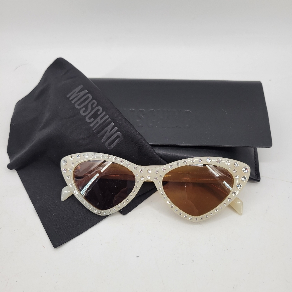 Moschino Beige Rhinestone Cat-Eye Sunglasses